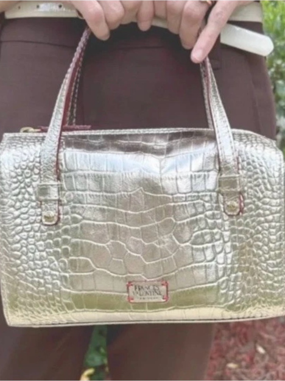 Frances Valentine Metallic Croc-Embossed Satchel Handbag -Small